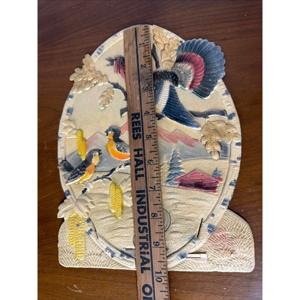 VTG antique embossed die cut german calendar topper back 3D cardboard Birds BIG